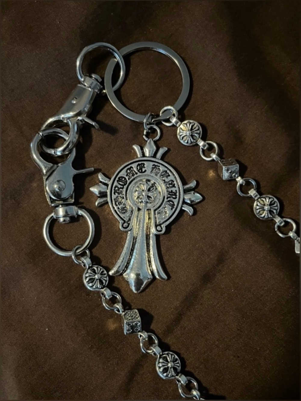 Chrome Hearts Silver Cross Ball & Dice Wallet Chain Gothic Celtic Cross Pendant